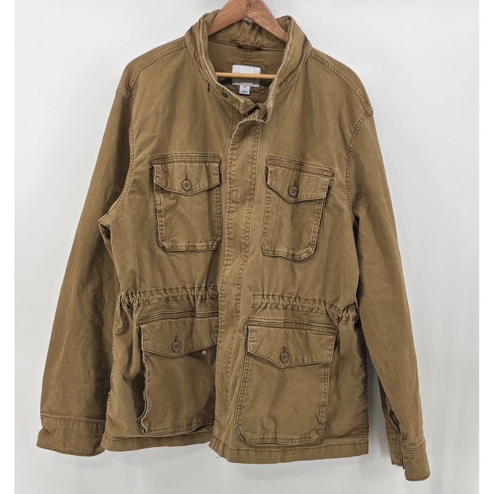 Old Navy M65 Utility Field Jacket Men's XXL Tan Khaki Military Style Hidden Hood